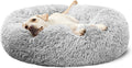 Calming Donut Cuddler Dog Bed, round Fluffy Pet Bed for Large Dogs,Washable, Large, Gray, 30''