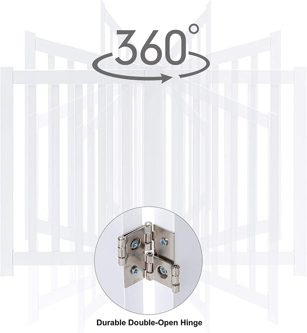 2-Panel Wooden Free Standing Foldable Dog Gate Indoor – Solid Hardwood 24" High, Step-Over Safety Pet Gate for Doorways, Stairs & Small Spaces - Indoor Use, White